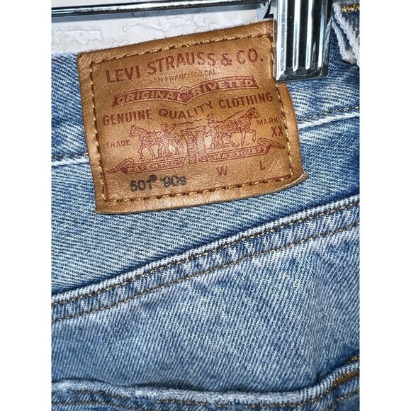 Levi's 501 '90s Jeans Big E W28x32 Mid Rise Straight Leg Button Fly Distress T - Picture 6 of 10